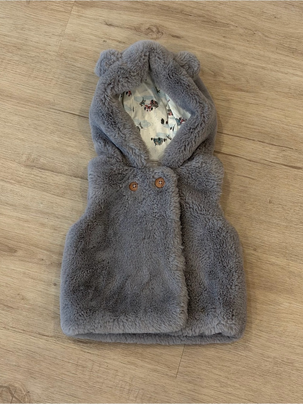 Catherine Malandrino Gray Plush Hooded Baby Vest with Bear Ears | 6-9 M